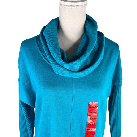 Andrew Marc NY Performance Fleece Cowl Neck Tunic Top Azure Turquoise M New - Picture 6 of 13